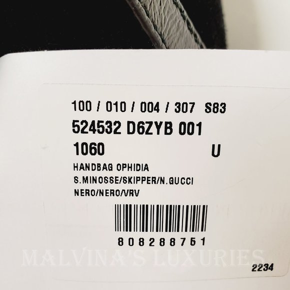 GUCCI BAG 524532 OPHIDIA BOSTON BLACK SUEDE WEB STRIPE GG LOGO CHARM - Picture 15 of 16